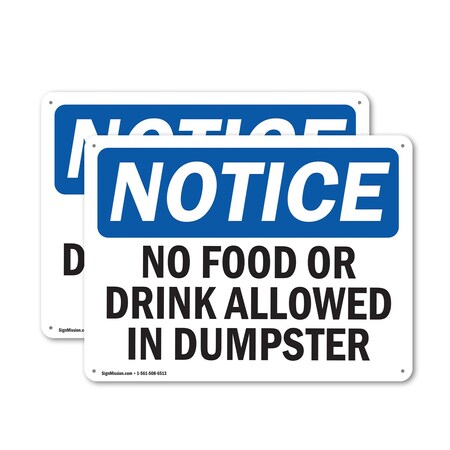 Signmission No Food Or Drink Allowed In Dumpster, 24 in W x Rectangle, Plastic OS-2PACK-NS-P-1824-L-14570